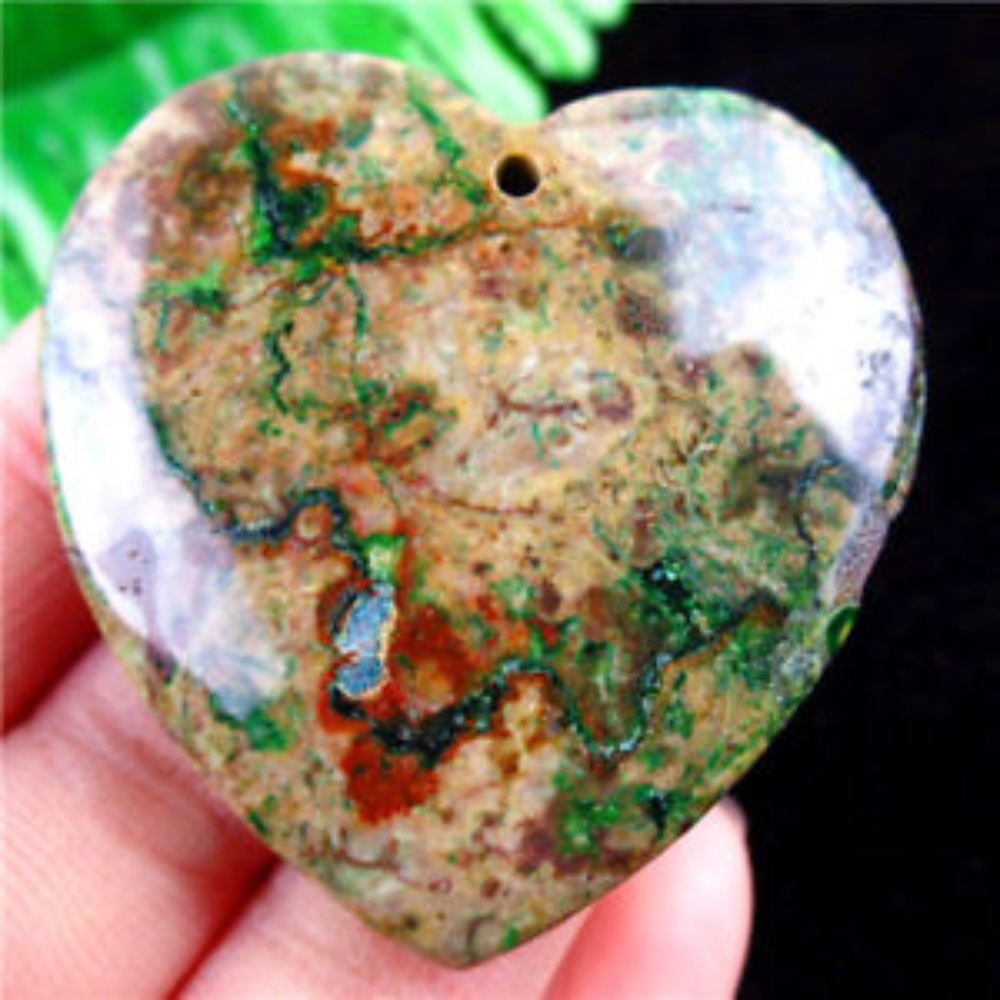 Crazy Lace Agate Heart Pendant & display